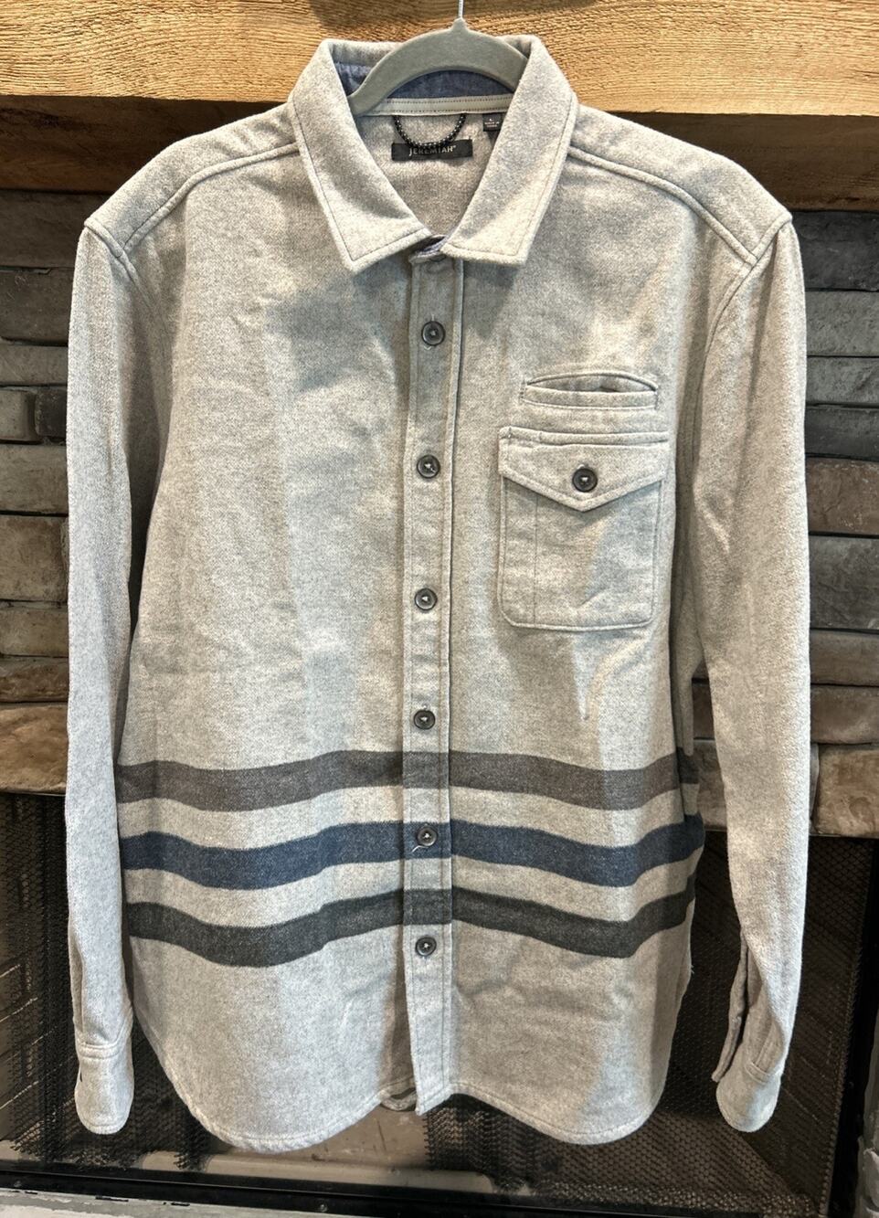 Men’s JEREMIAH Gray Striped Flannel Shirt Shacket Size L *A3